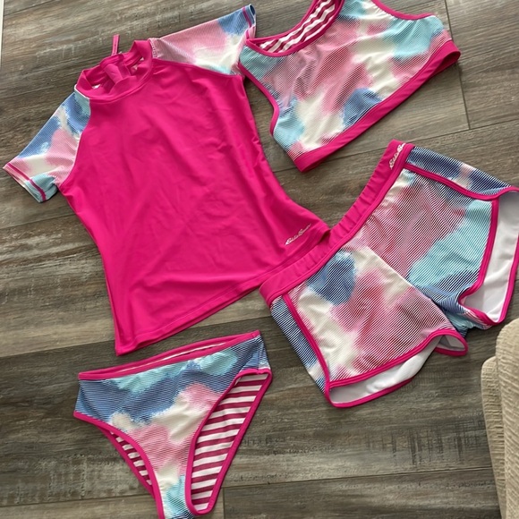 GIRL'S Eddie Bauer Youth Reversible 4 Piece Swim Set Size 10/12 - Picture 2 of 11